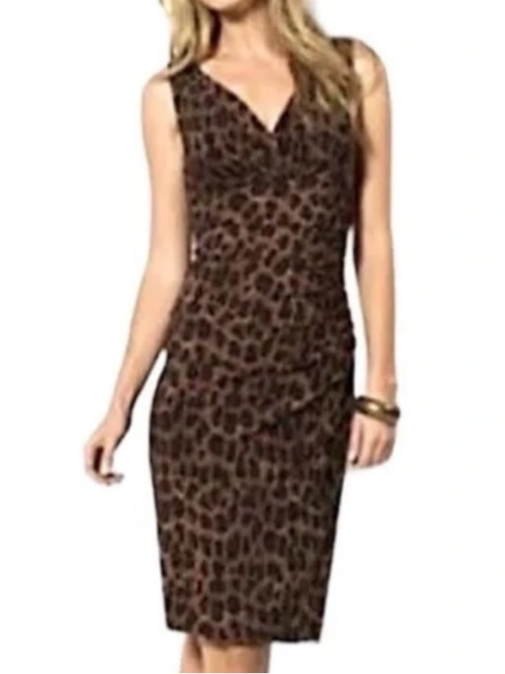 Lauren Ralph Lauren cheetah print sexy bodycon wrap dress jersey stretch size 12